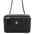 Chanel Chain Shoulder Bag Vanity Case CC Logo Quilted Caviar Leather Black