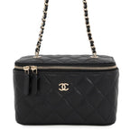 Chanel Chain Shoulder Bag Vanity Case CC Logo Quilted Caviar Leather Black