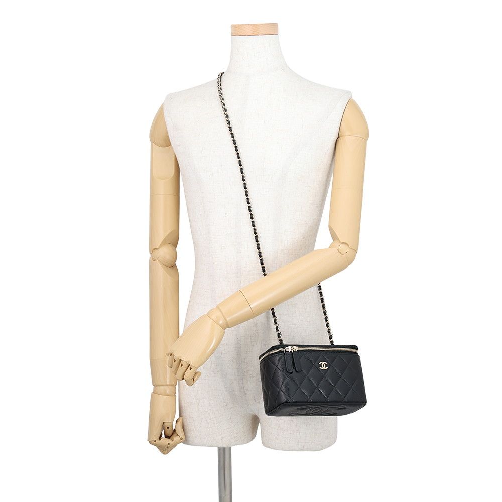 Chanel Chain Shoulder Bag Vanity Case CC Logo Quilted Caviar Leather Black — view 4