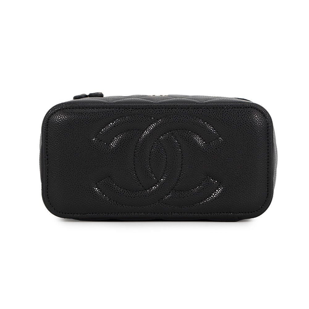 Chanel Chain Shoulder Bag Vanity Case CC Logo Quilted Caviar Leather Black — view 3