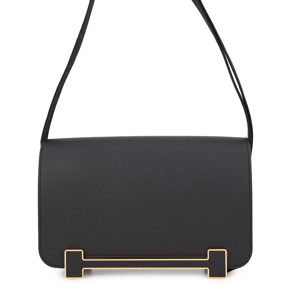 Hermes Shoulder Bag Geta Slim Black Gold Epsom