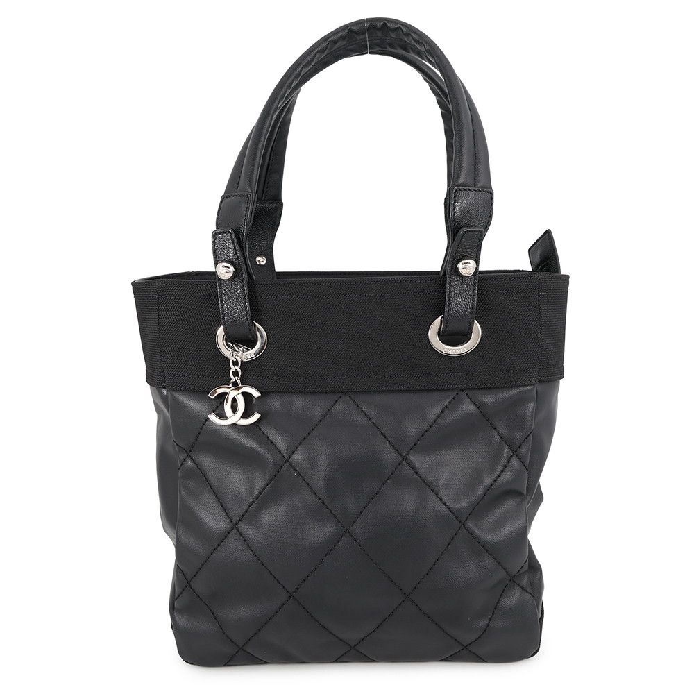 Chanel Tote Paris Biarritz PM Quilted CC Logo Black