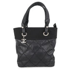 Chanel Tote Paris Biarritz PM Quilted CC Logo Black