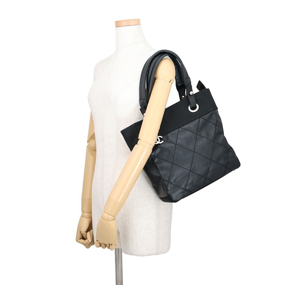 Chanel Tote Paris Biarritz PM Quilted CC Logo Black — view 4