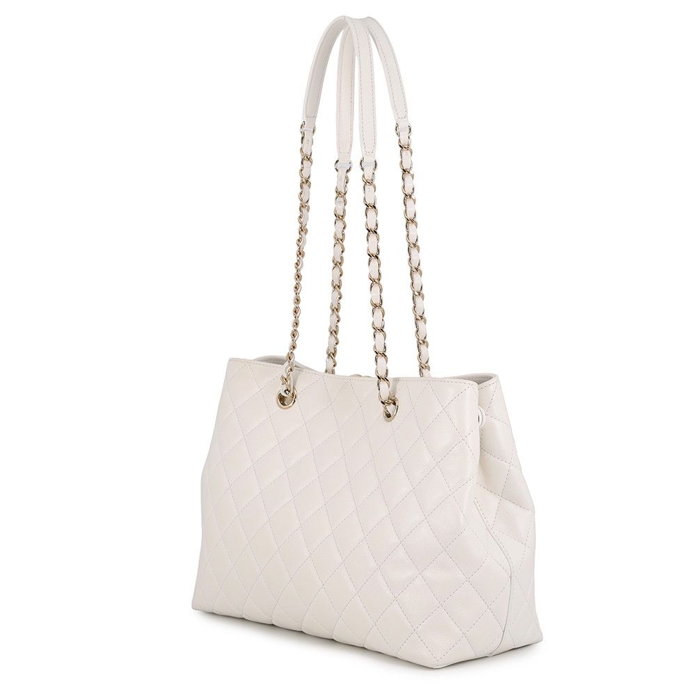 Chanel Chain Tote Quilted CC Logo Shopping Caviar Leather White — view 2