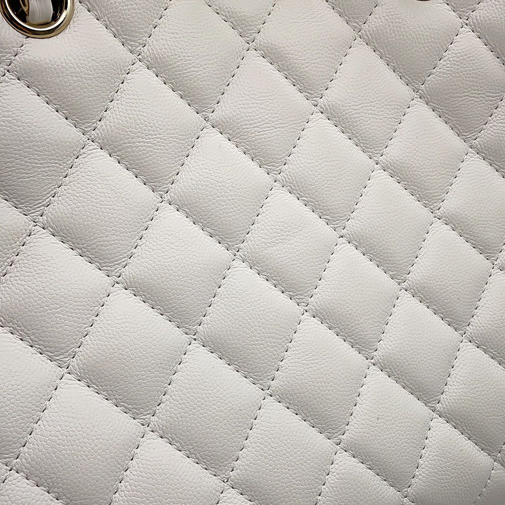 Chanel Chain Tote Quilted CC Logo Shopping Caviar Leather White — view 7