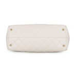 Chanel Chain Tote Quilted CC Logo Shopping Caviar Leather White — view 3