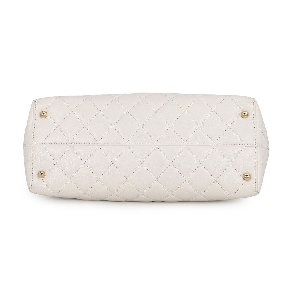Chanel Chain Tote Quilted CC Logo Shopping Caviar Leather White — view 3