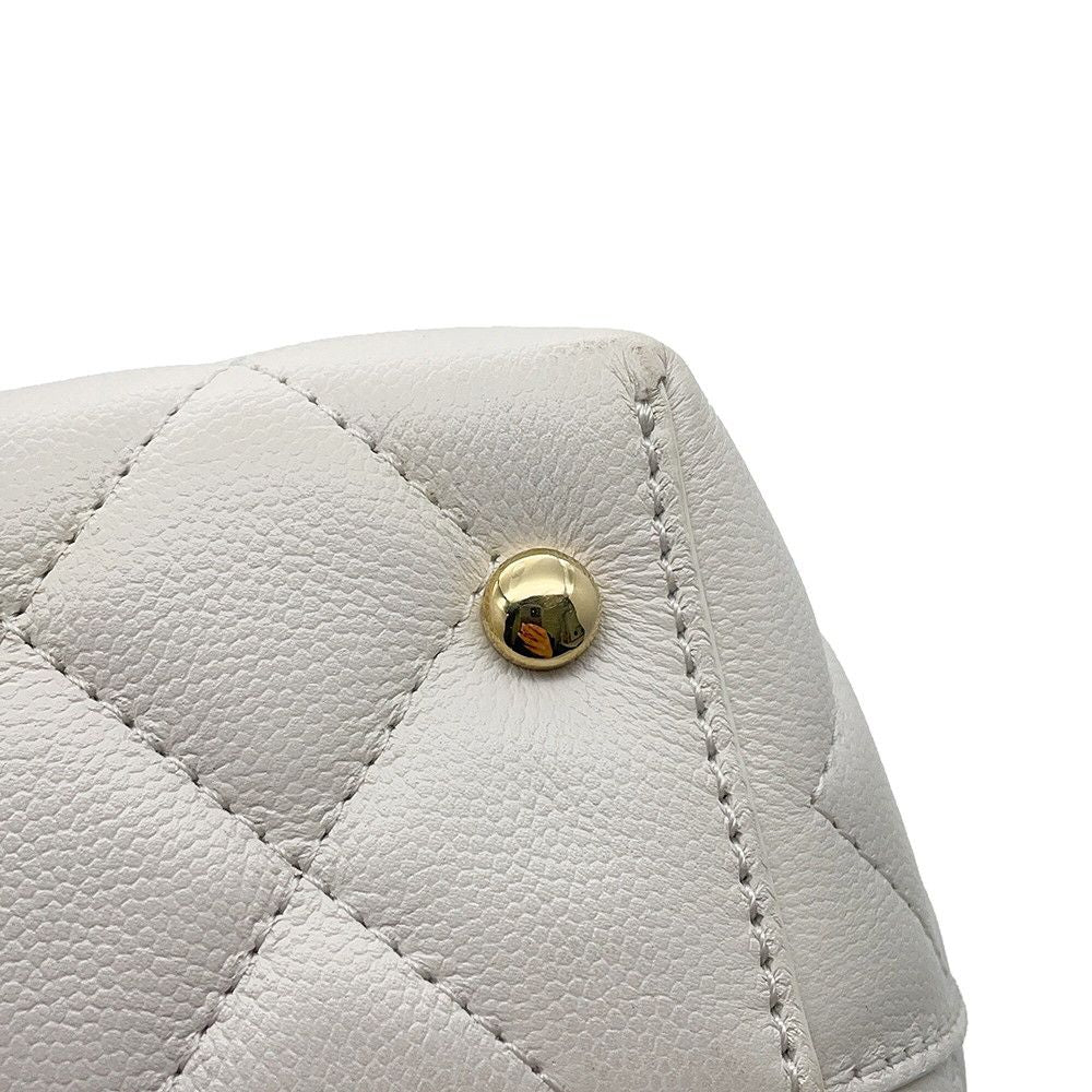 Chanel Chain Tote Quilted CC Logo Shopping Caviar Leather White — view 6