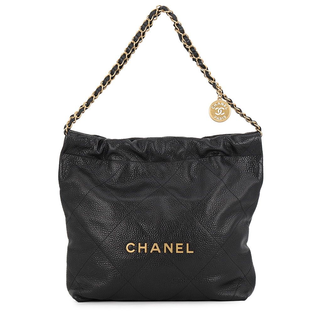 Chanel Handbag 22 Quilted Small Caviar Leather with Pouch Black