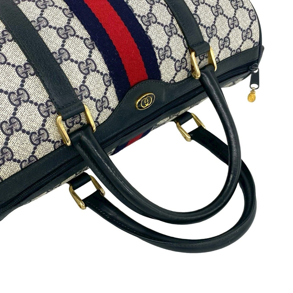 Gucci Vintage Sherry Line GG Logo Pattern Leather Mini Boston Bag Navy — view 4