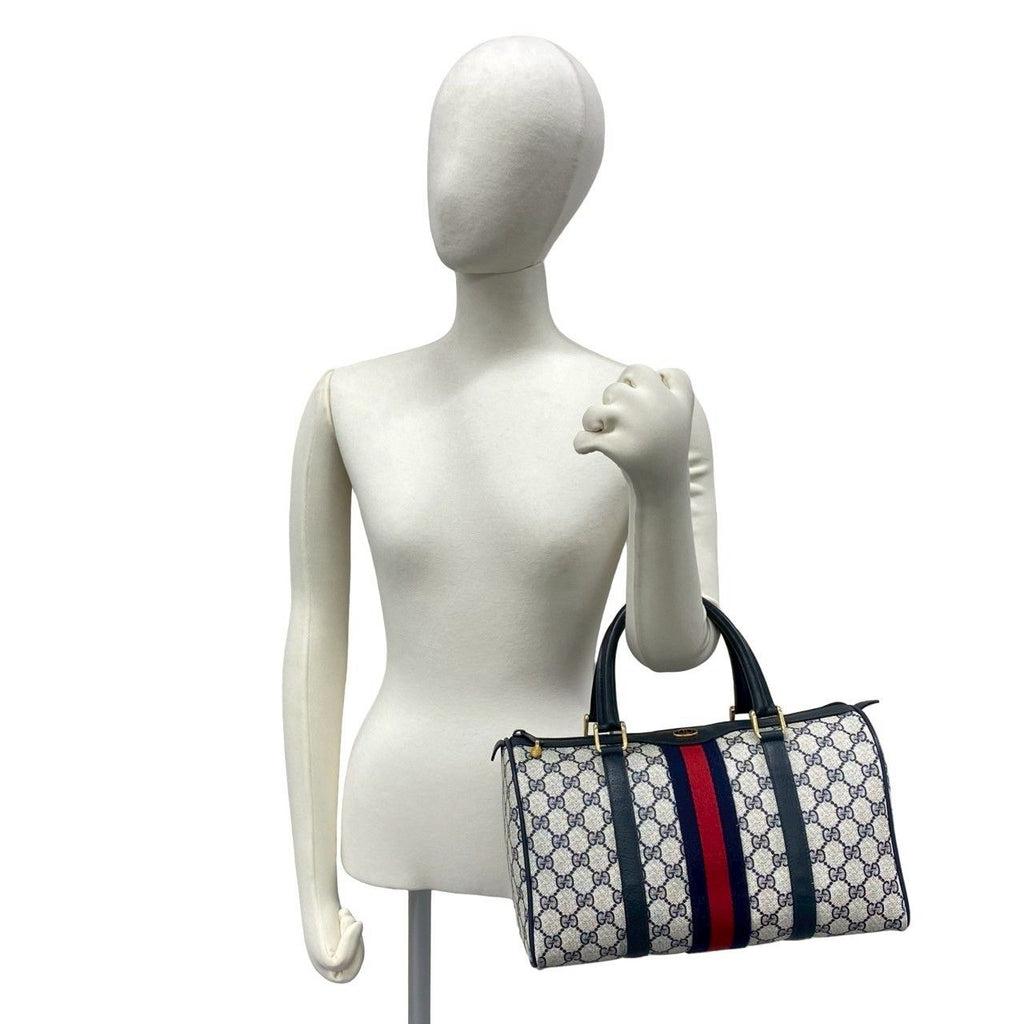 Gucci Vintage Sherry Line GG Logo Pattern Leather Mini Boston Bag Navy — view 2
