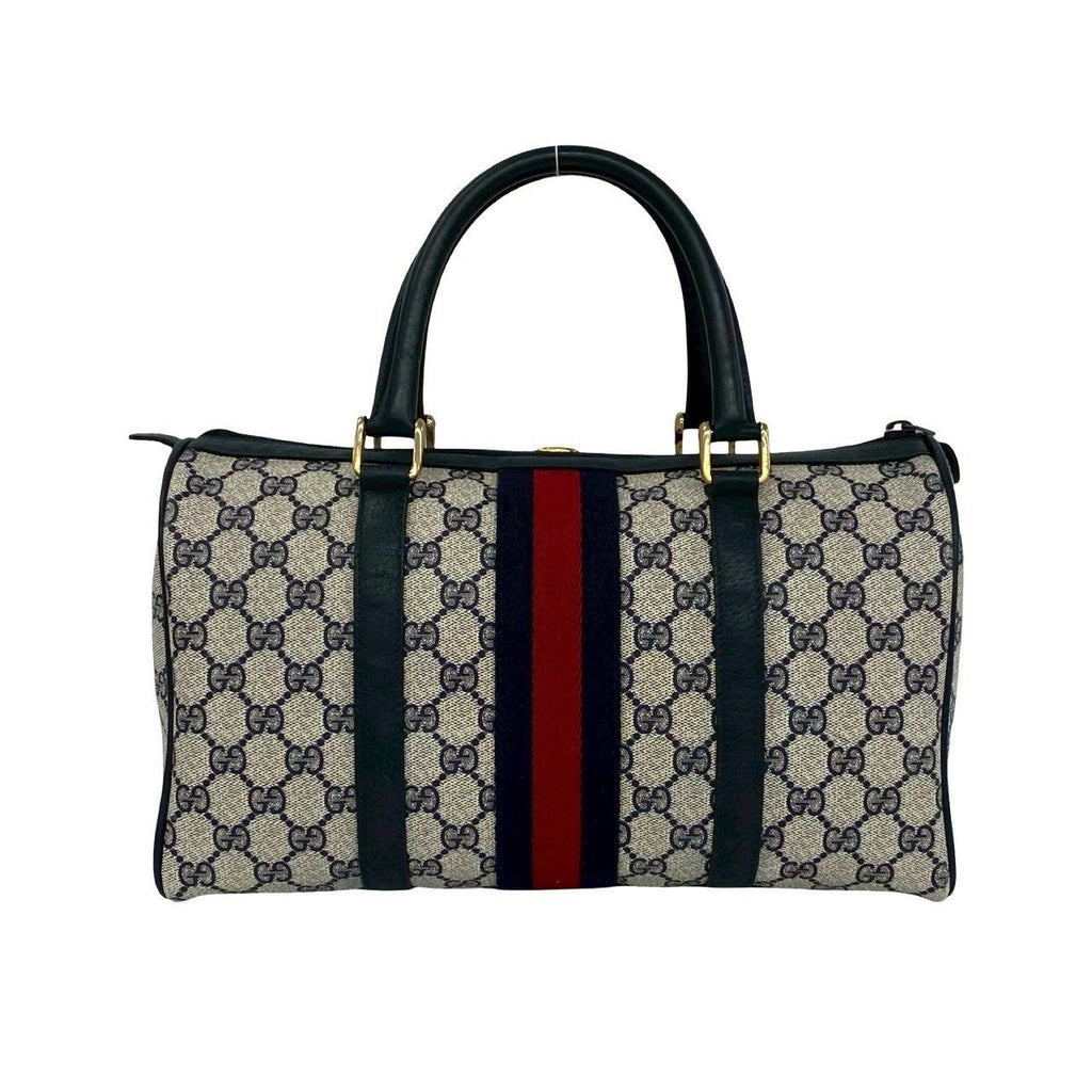 Gucci Vintage Sherry Line GG Logo Pattern Leather Mini Boston Bag Navy — view 3