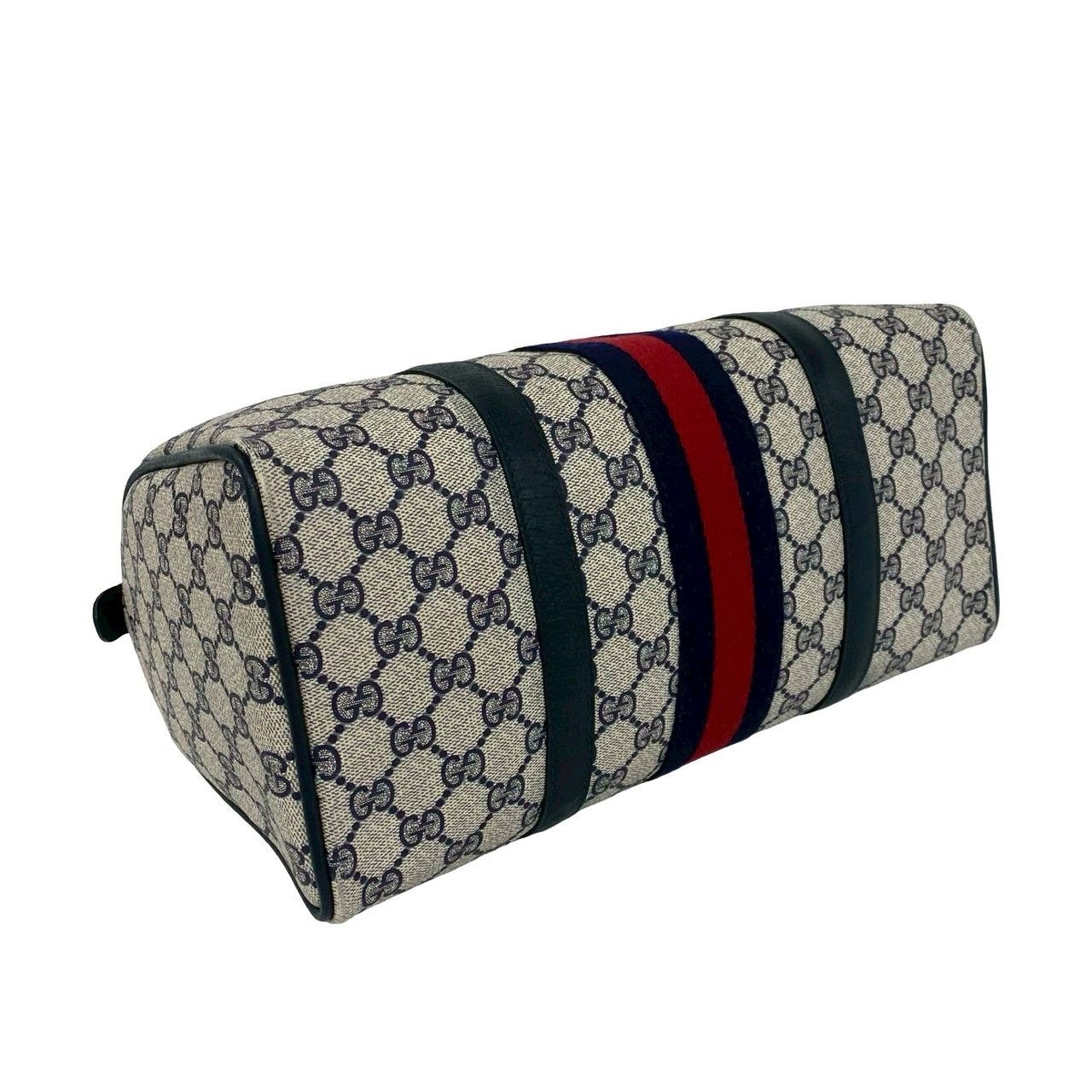 Gucci Vintage Sherry Line GG Logo Pattern Leather Mini Boston Bag Navy — view 7