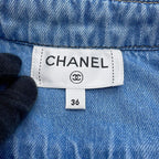 Chanel Denim Shirt Pearl Print Cotton 36 Top CC Logo — view 7