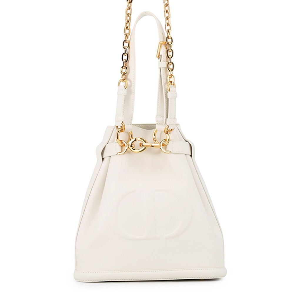 Dior Handbag C'est CD Embossed Leather 2-Way Shoulder White