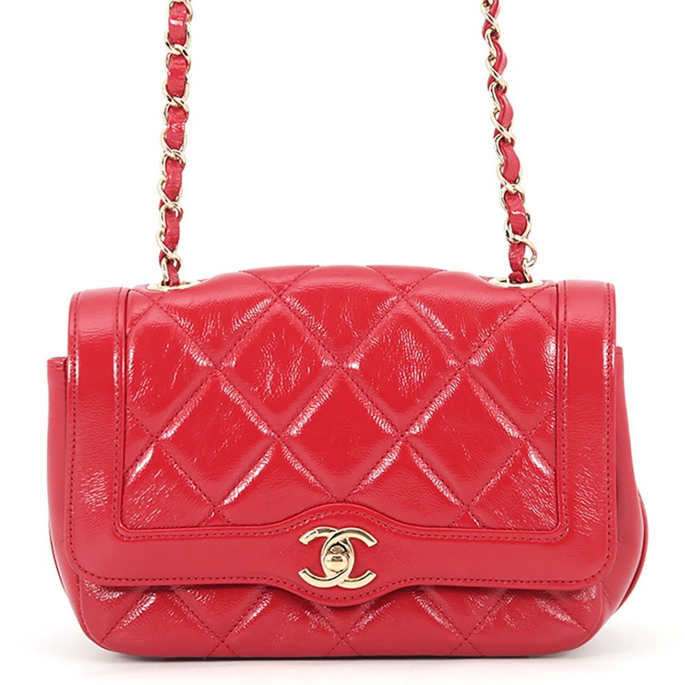 Chanel Chain Shoulder Bag Quilted 20 CC Logo Shiny Calfskin