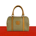 Celine Vintage Macadam Blason Pattern Leather Boston Bag Beige Brown