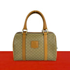 Celine Vintage Macadam Blason Pattern Leather Boston Bag Beige Brown