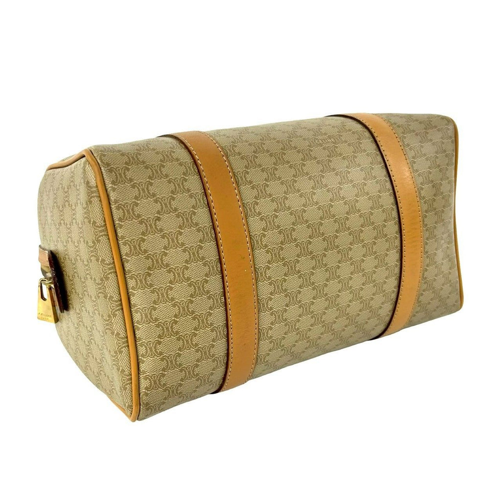 Celine Vintage Macadam Blason Pattern Leather Boston Bag Beige Brown — view 7