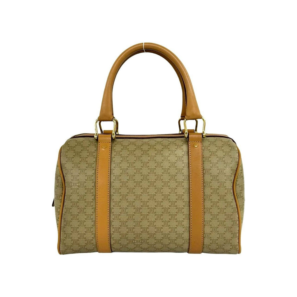 Celine Vintage Macadam Blason Pattern Leather Boston Bag Beige Brown — view 3
