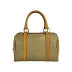 Celine Vintage Macadam Blason Pattern Leather Boston Bag Beige Brown — view 3