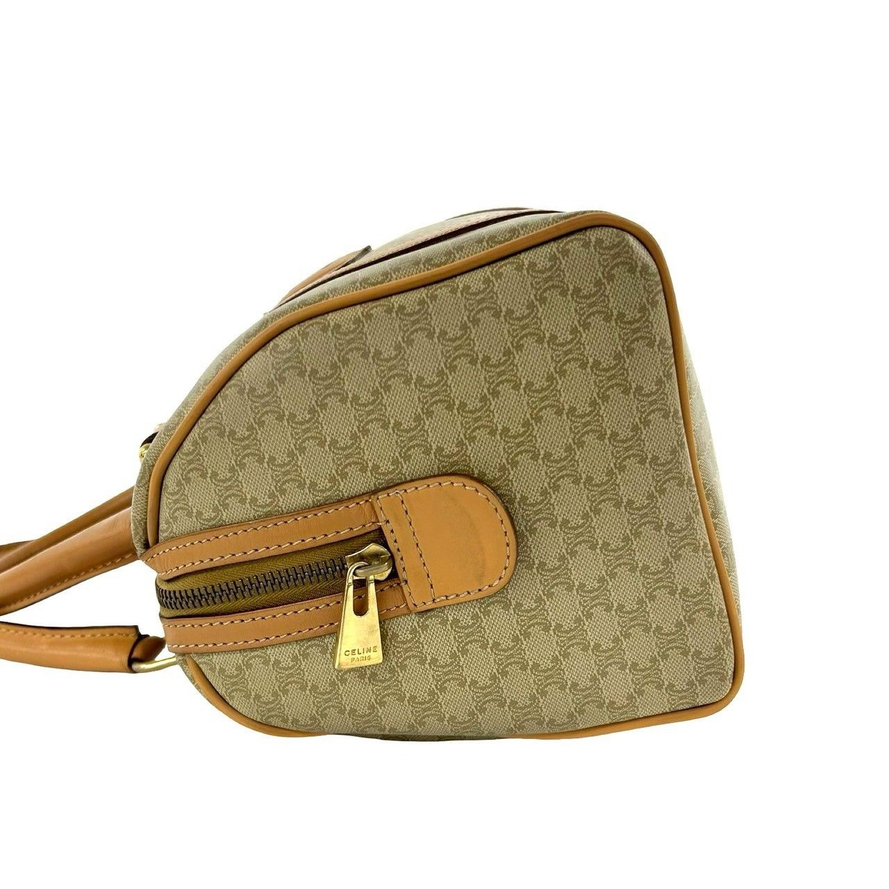 Celine Vintage Macadam Blason Pattern Leather Boston Bag Beige Brown — view 5