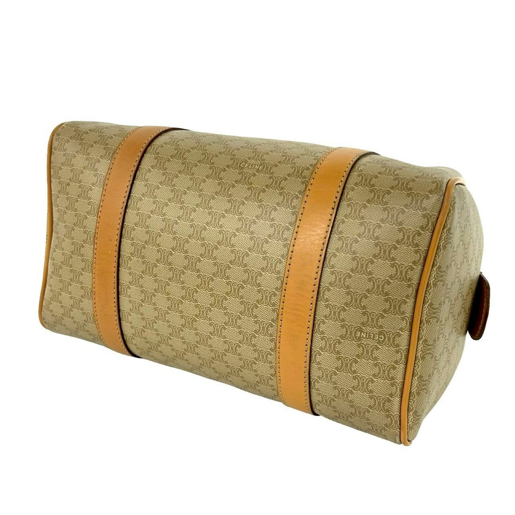 Celine Vintage Macadam Blason Pattern Leather Boston Bag Beige Brown — view 8