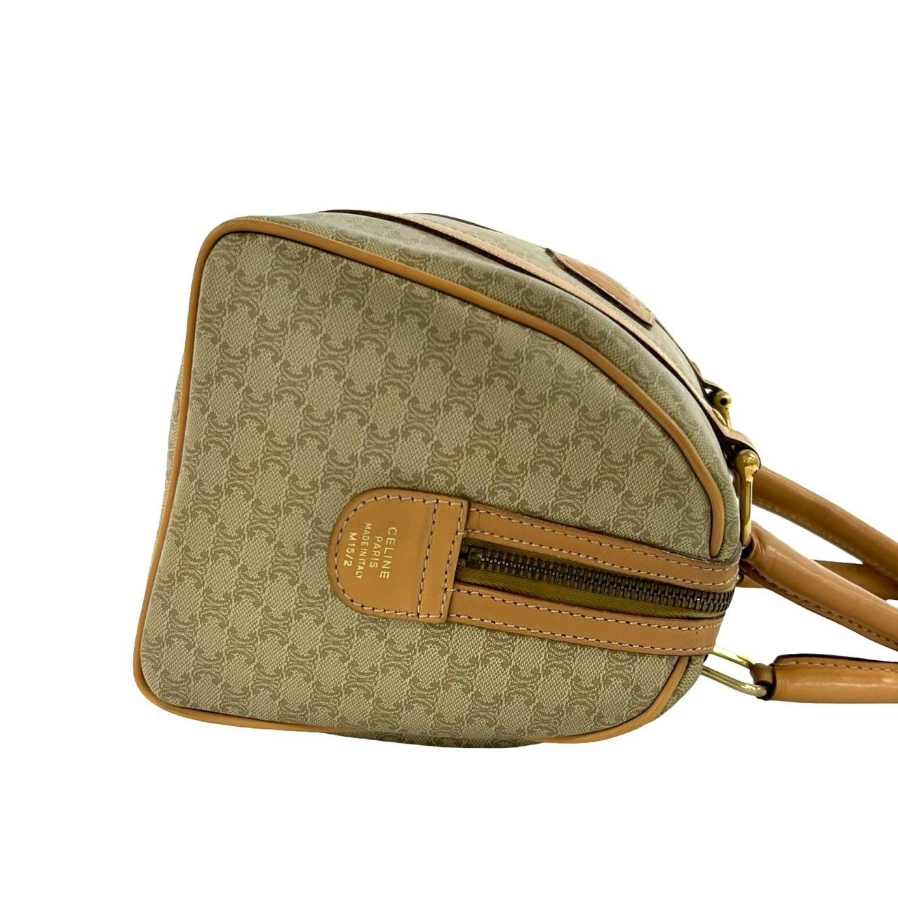 Celine Vintage Macadam Blason Pattern Leather Boston Bag Beige Brown — view 6
