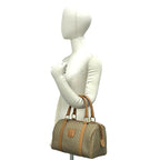 Celine Vintage Macadam Blason Pattern Leather Boston Bag Beige Brown — view 2