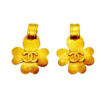 Chanel Earrings Vintage CC Logo Clover Motif Gold Plated