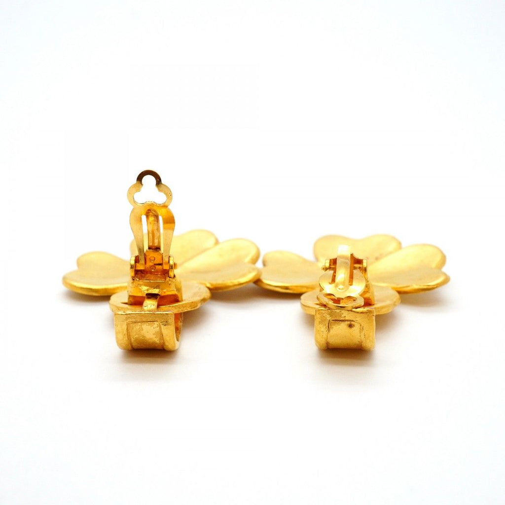 Chanel Earrings Vintage CC Logo Clover Motif Gold Plated — view 3