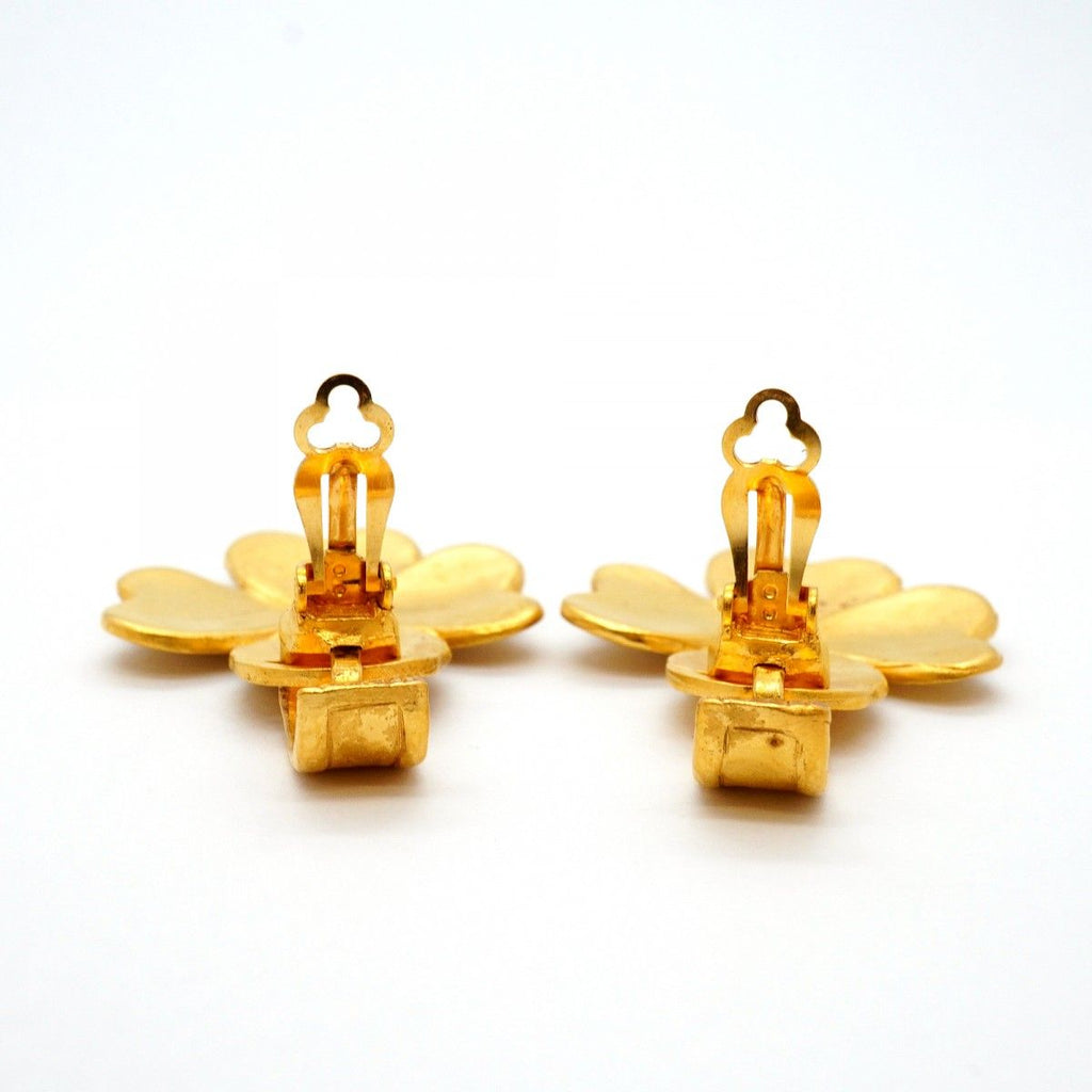 Chanel Earrings Vintage CC Logo Clover Motif Gold Plated — view 6