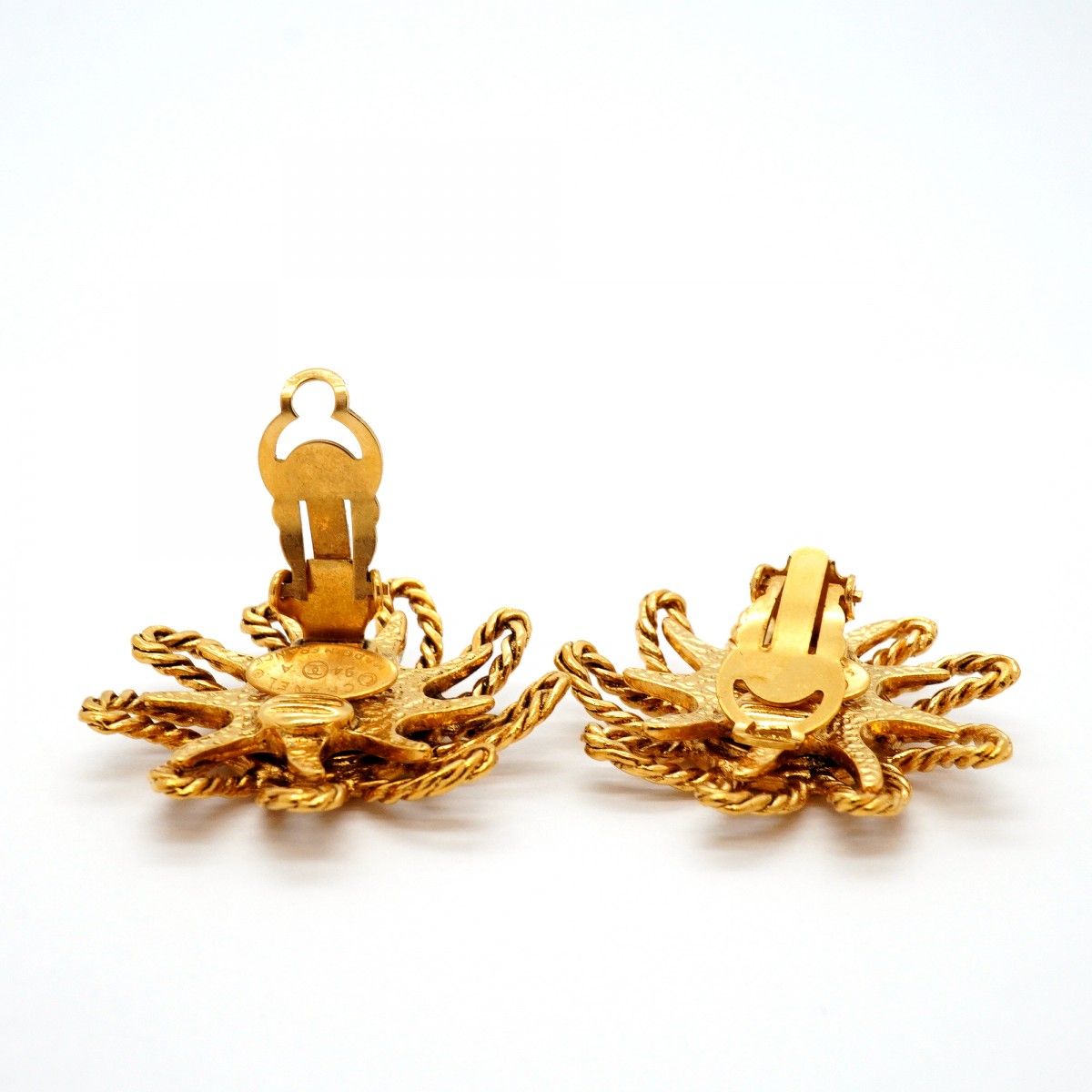 Chanel Earrings Vintage CC Logo Sun Motif Gold Plated — view 3