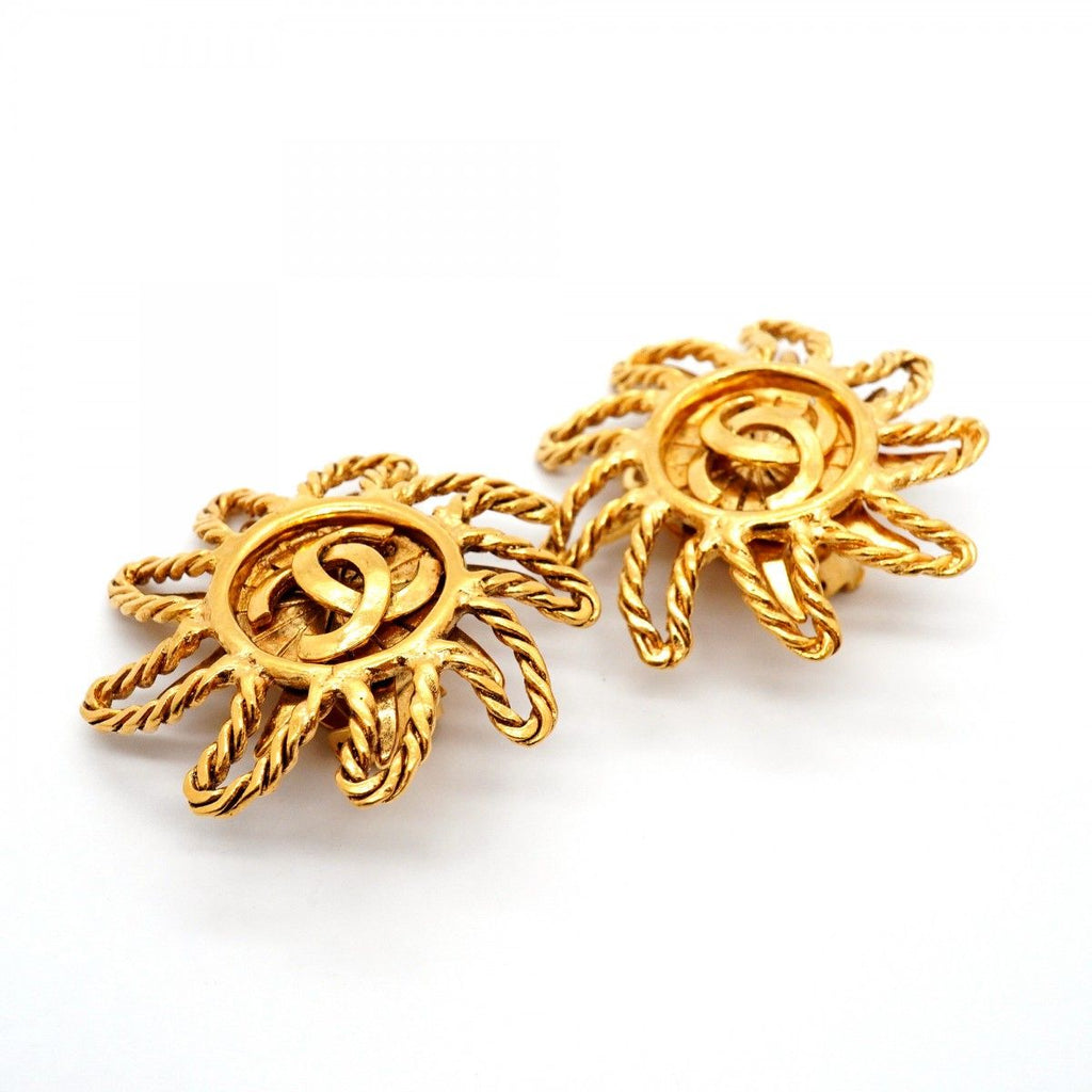 Chanel Earrings Vintage CC Logo Sun Motif Gold Plated — view 2