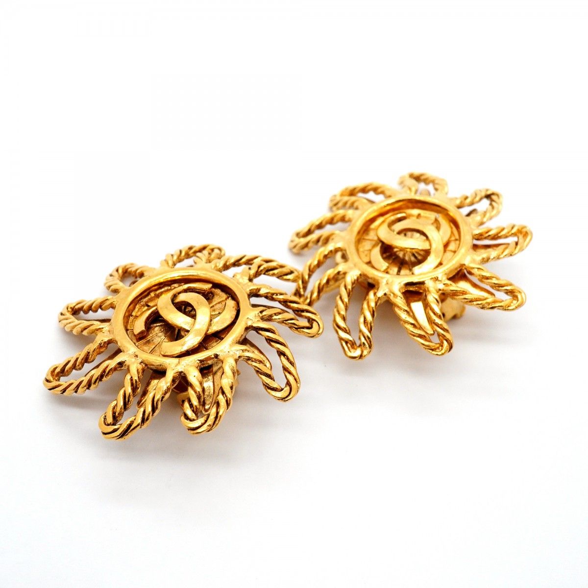 Chanel Earrings Vintage CC Logo Sun Motif Gold Plated — view 2