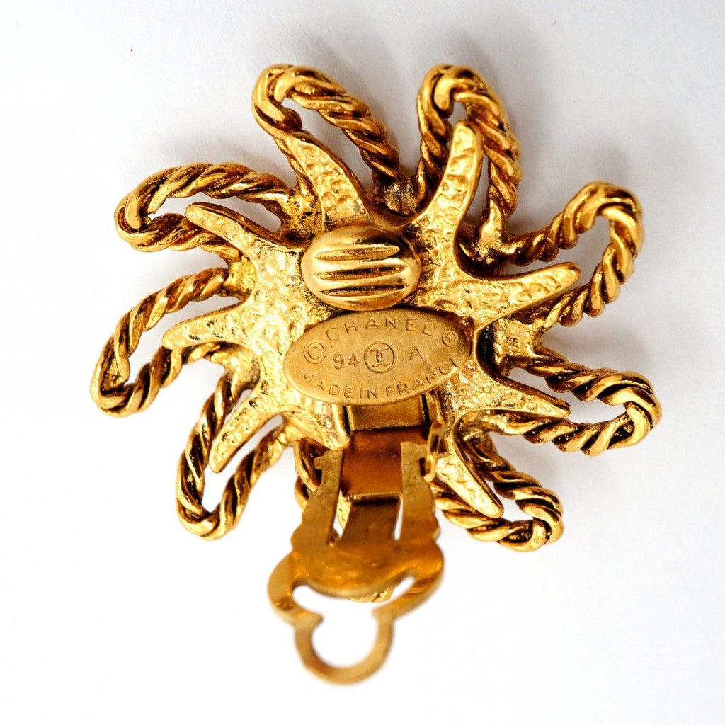 Chanel Earrings Vintage CC Logo Sun Motif Gold Plated — view 4