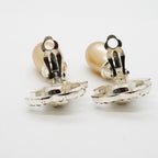 Chanel Earrings Vintage CC Logo Turnlock Metal Faux Pearl Rhinestone Silver — view 7