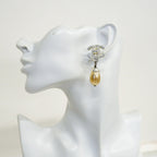 Chanel Earrings Vintage CC Logo Turnlock Metal Faux Pearl Rhinestone Silver — view 5