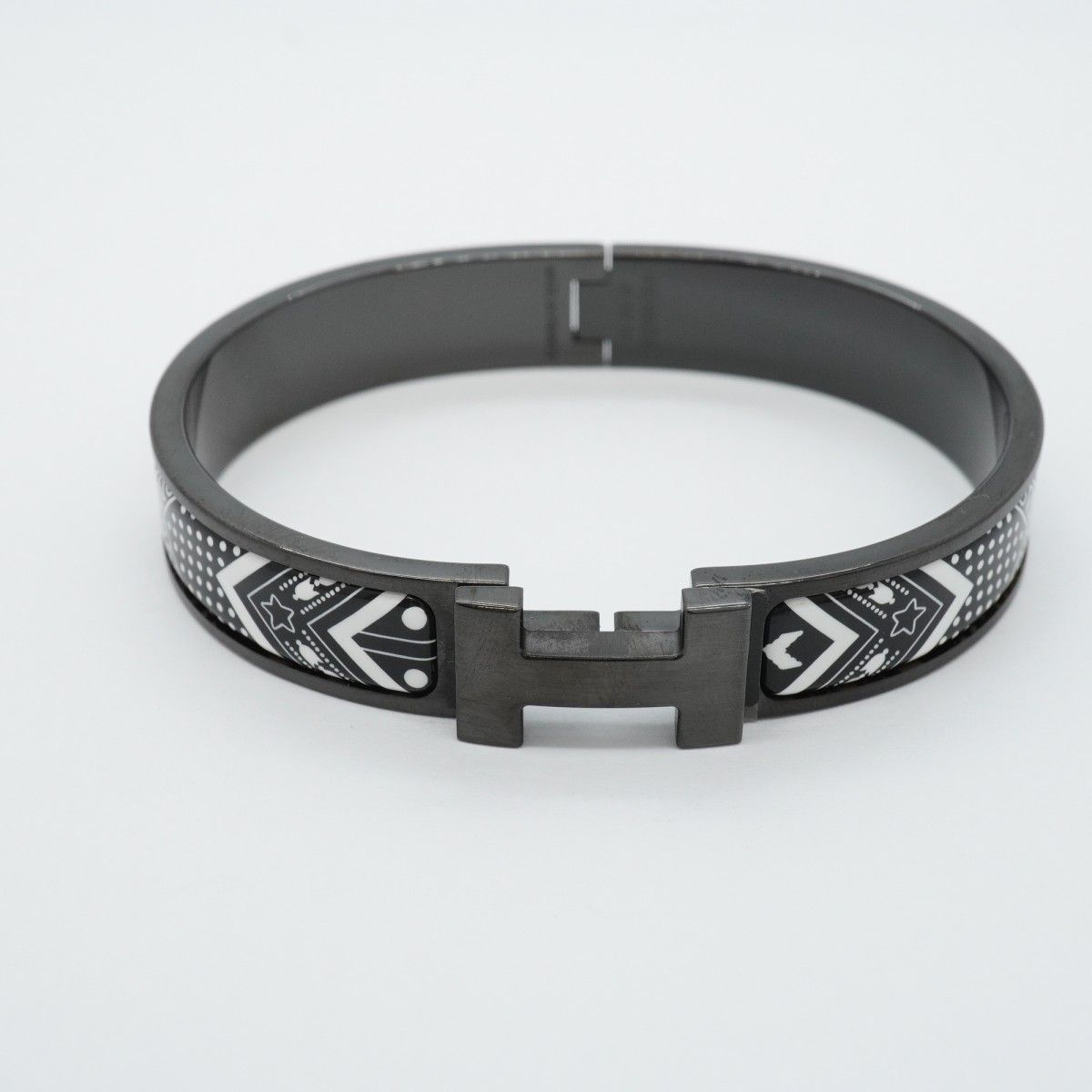 Hermes Bangle Click HH Metal White Black Bracelet — view 4
