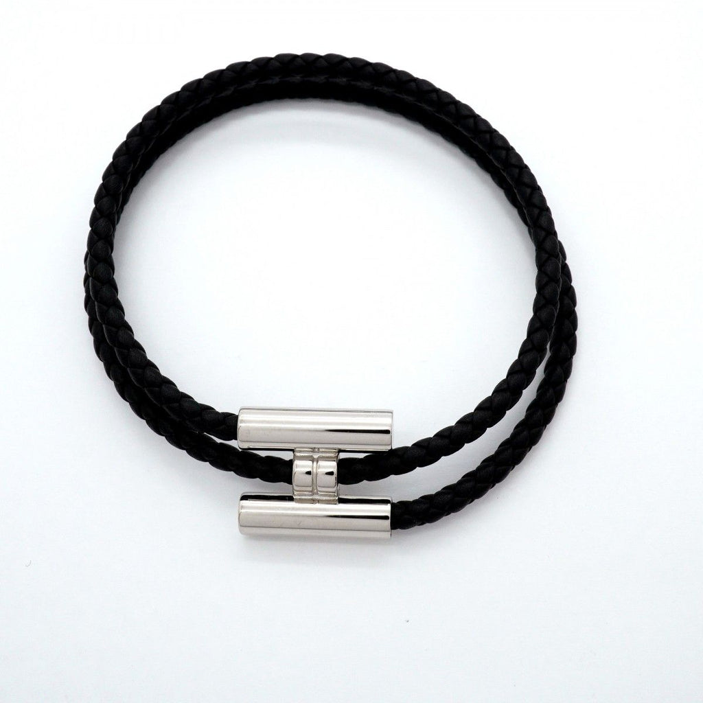 Hermes Bracelet Tourni Metal Leather Silver Black — view 3