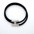 Hermes Bracelet Tourni Metal Leather Silver Black — view 3
