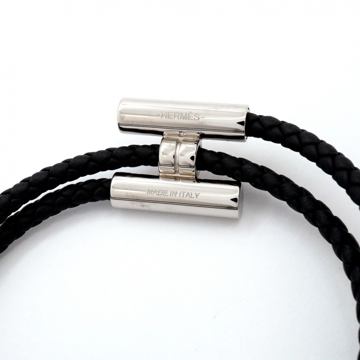 Hermes Bracelet Tourni Metal Leather Silver Black — view 5