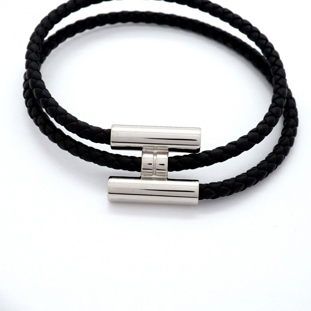 Hermes Bracelet Tourni Metal Leather Silver Black — view 4