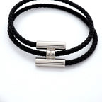 Hermes Bracelet Tourni Metal Leather Silver Black — view 4