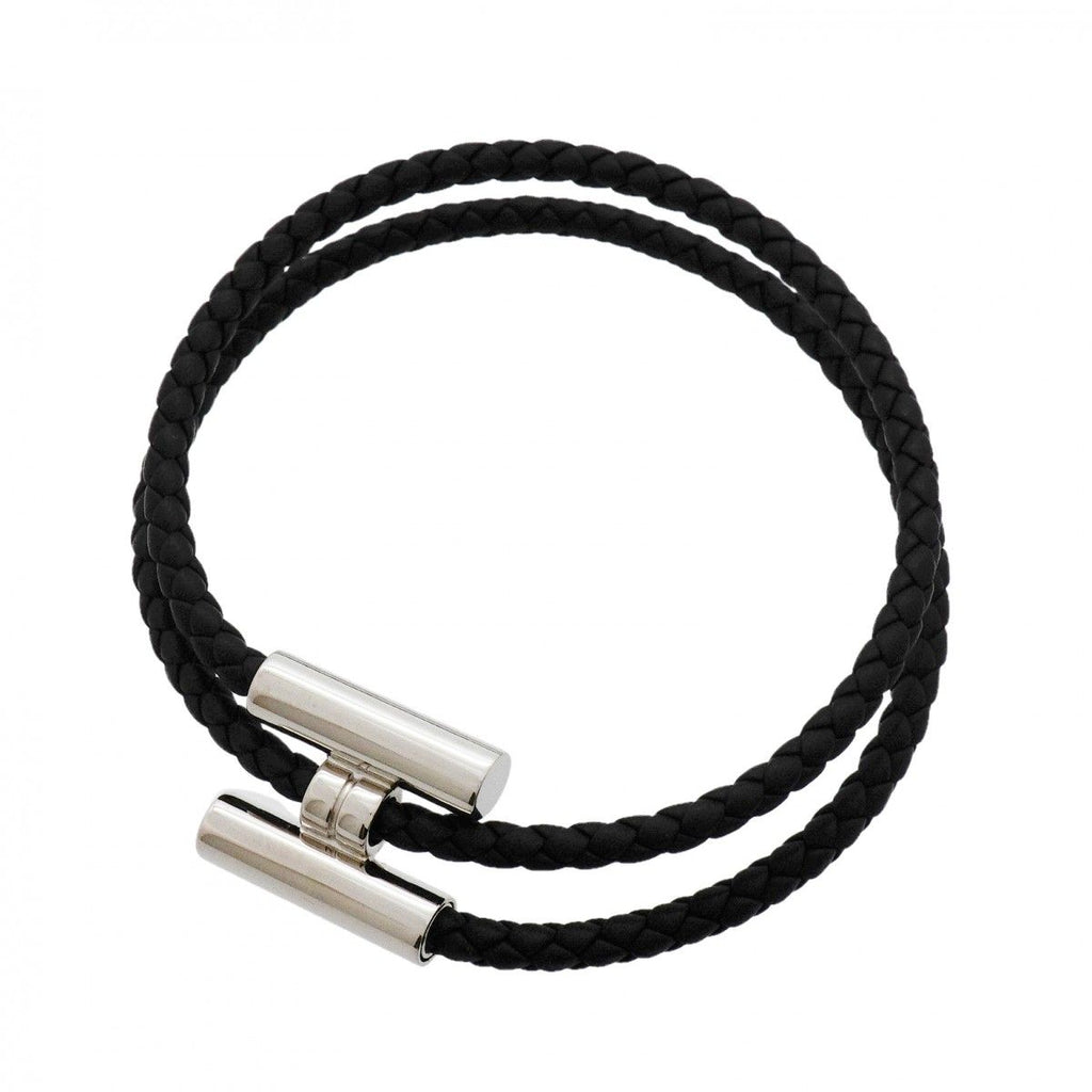 Hermes Bracelet Tourni Metal Leather Silver Black