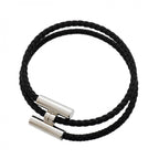 Hermes Bracelet Tourni Metal Leather Silver Black