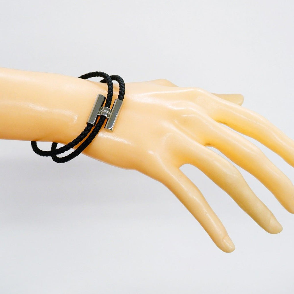 Hermes Bracelet Tourni Metal Leather Silver Black — view 7