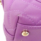 Chanel Handbag Quilted Coco Handle Caviar Leather Purple Gold 2-Way — view 6