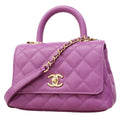 Chanel Handbag Quilted Coco Handle Caviar Leather Purple Gold 2-Way